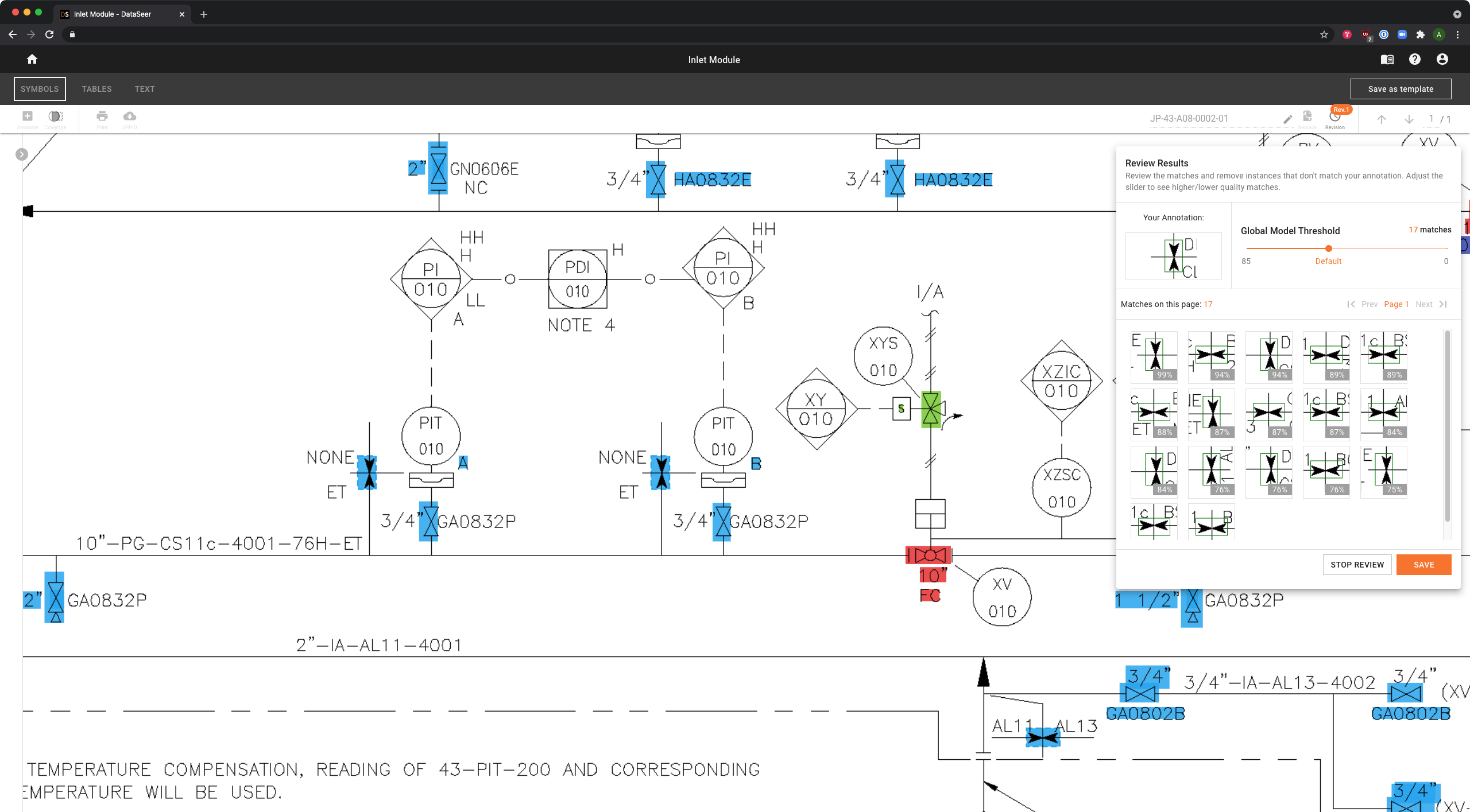 Review Results — users remove incorrect matches, approve, and save within a structured validation flow