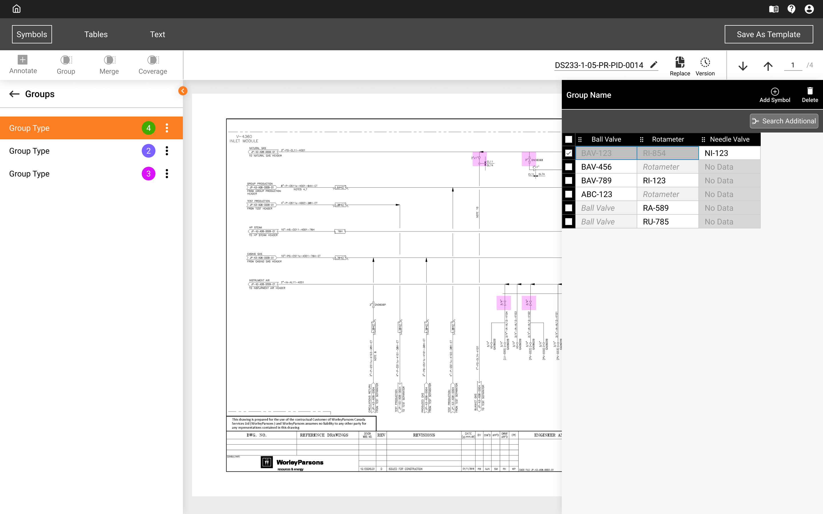 Builder View — extract and group detected entities by type across the diagram